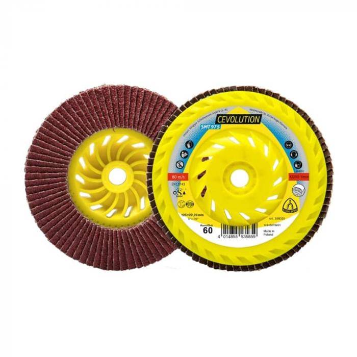 Schleifmopteller für Stahl SMT 975 Special CEVOLUTION - Ø 125 mm - Bohrung 22,23 mm - Korn 60 - gewölbt, M14 - VE 10 Stück - Preis per VE