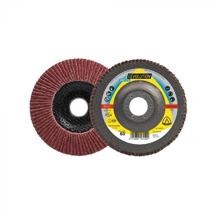 Schleifmopteller für Stahl SMT 974 Special CEVOLUTION - Ø 125 mm - Bohrung 22,23 mm - Korn 80 - gewölbt - VE 10 Stück - Preis per VE
