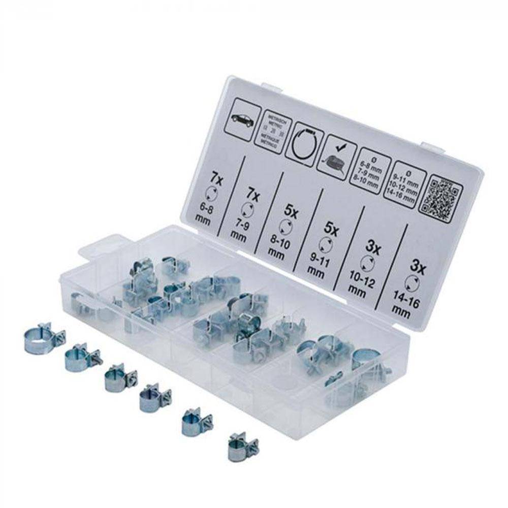 Schlauchklemmen-Sortiment - Stahl - Ø 6 bis 16 mm - 30-teilig