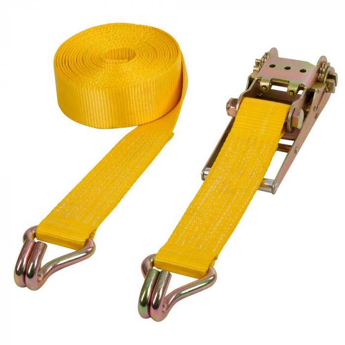 Schwerlastzurrgurt - 2-teilig - Polyestergewebe - Länge 8 m - Zugkraft 5000 kg bzw. 10000 kg - gelb