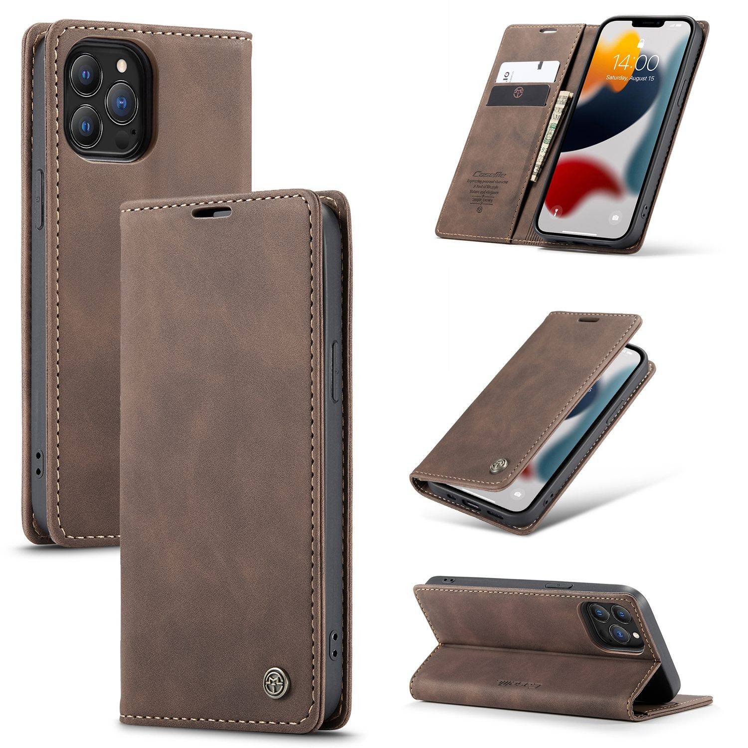 Hülle kompatibel mit Apple iPhone 13 Pro Max Kunstleder Handyhülle - Handy Case Braun