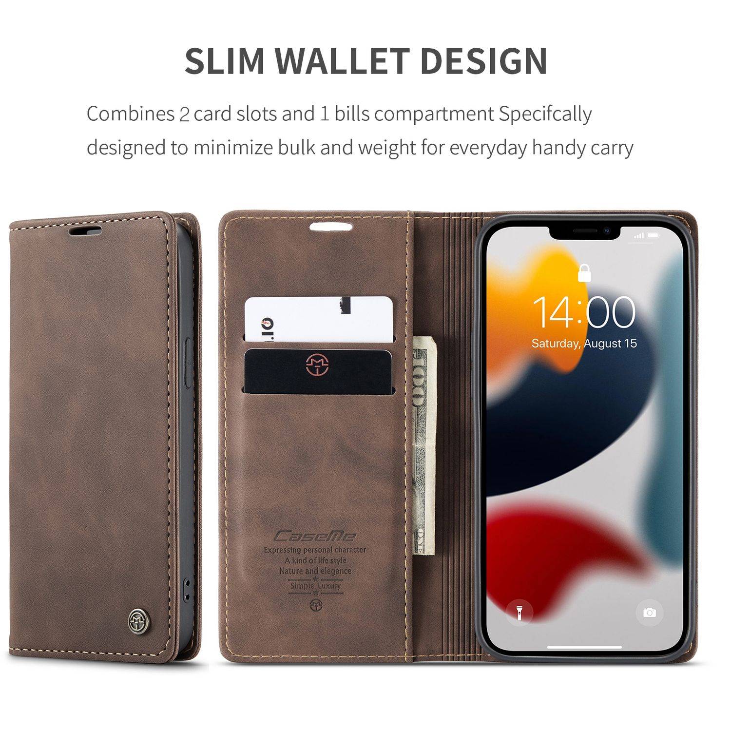 Hülle kompatibel mit Apple iPhone 13 Pro Max Kunstleder Handyhülle - Handy Case Braun