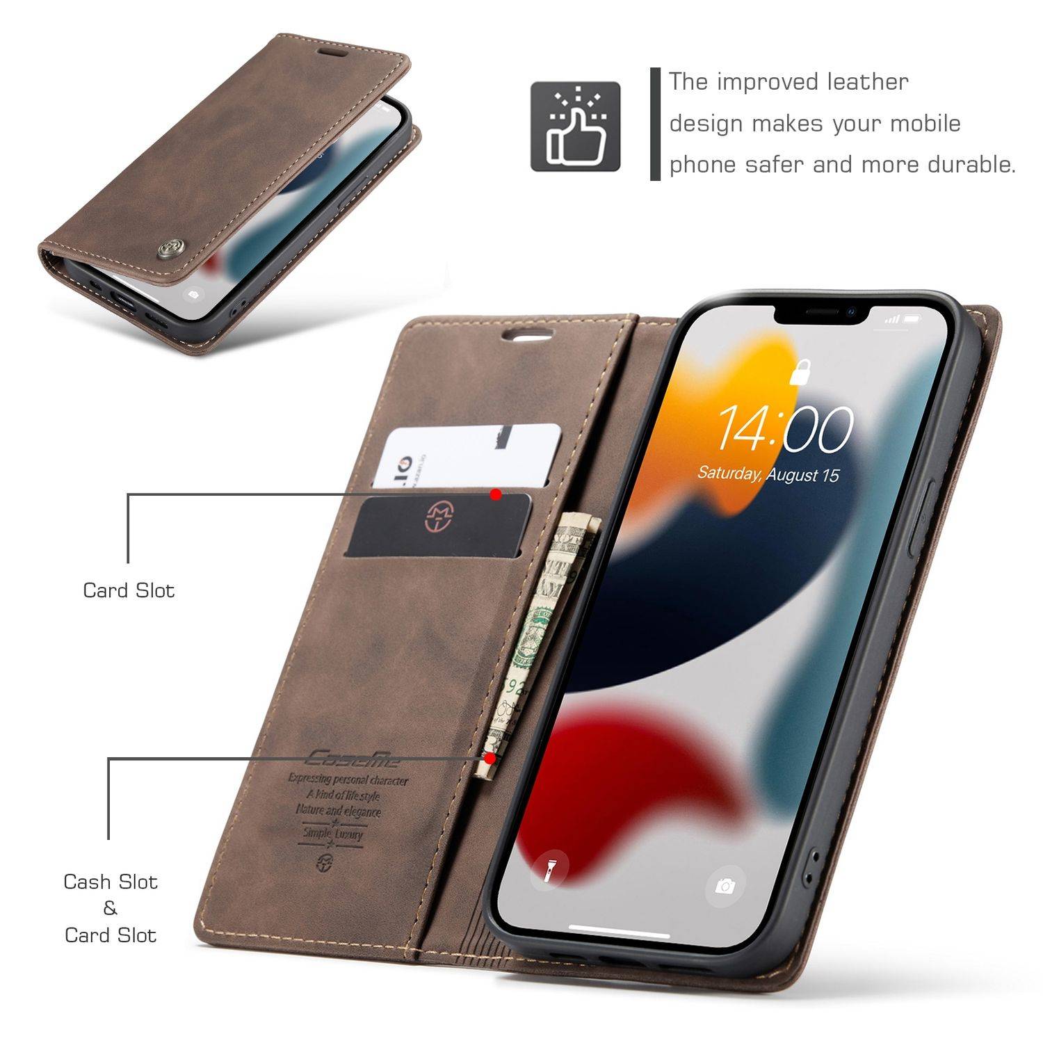 Hülle kompatibel mit Apple iPhone 13 Pro Max Kunstleder Handyhülle - Handy Case Braun