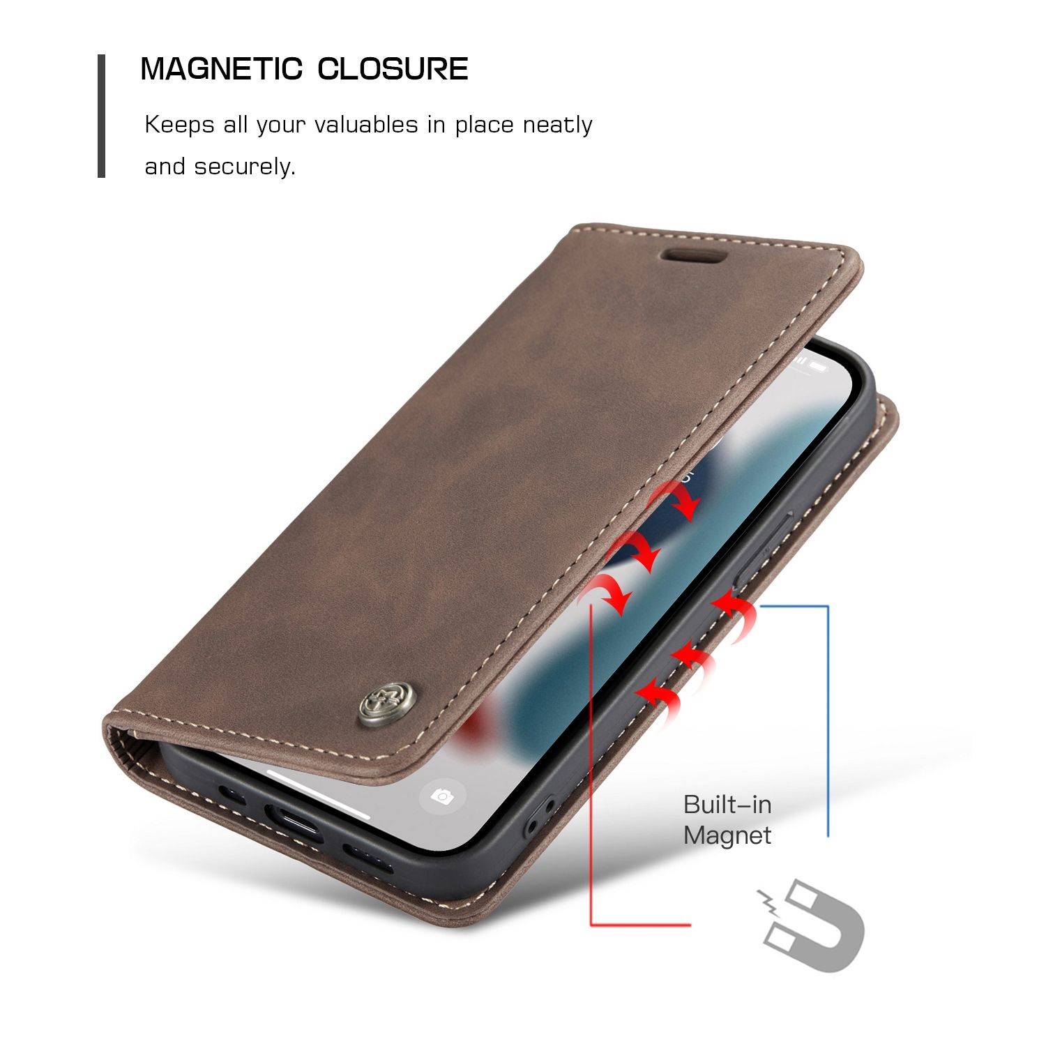 Hülle kompatibel mit Apple iPhone 13 Pro Max Kunstleder Handyhülle - Handy Case Braun