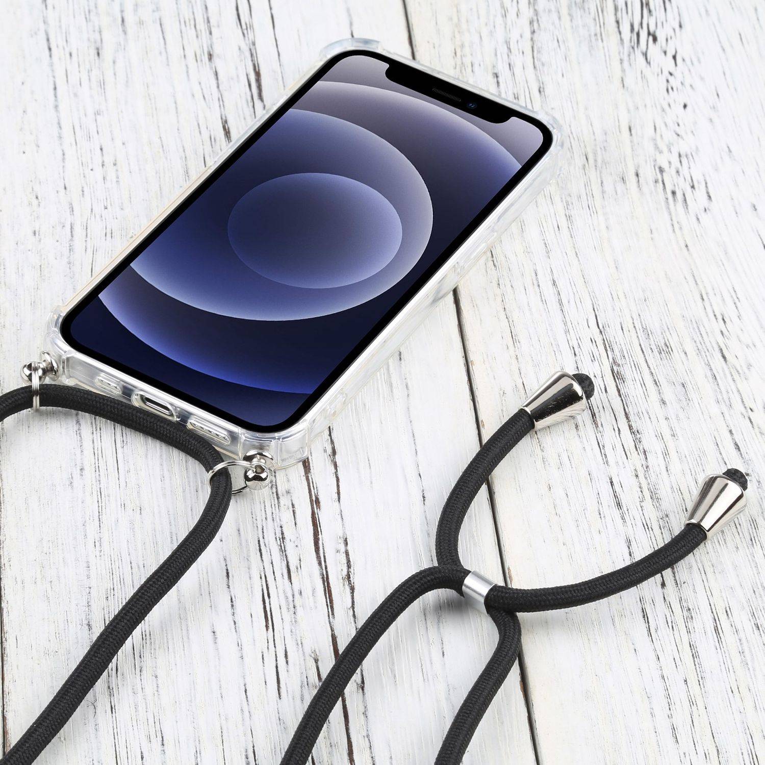 Hülle kompatibel mit Apple iPhone 13 Kunststoff Handykette Cover - Case Handyhülle Schwarz