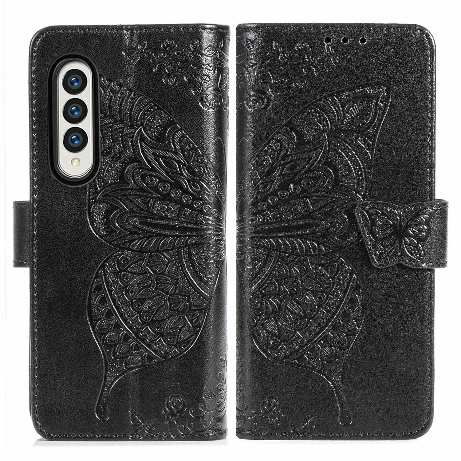Hülle kompatibel mit Samsung Galaxy Z Fold3 5G Kunstleder Handyhülle - Handy Case Schwarz