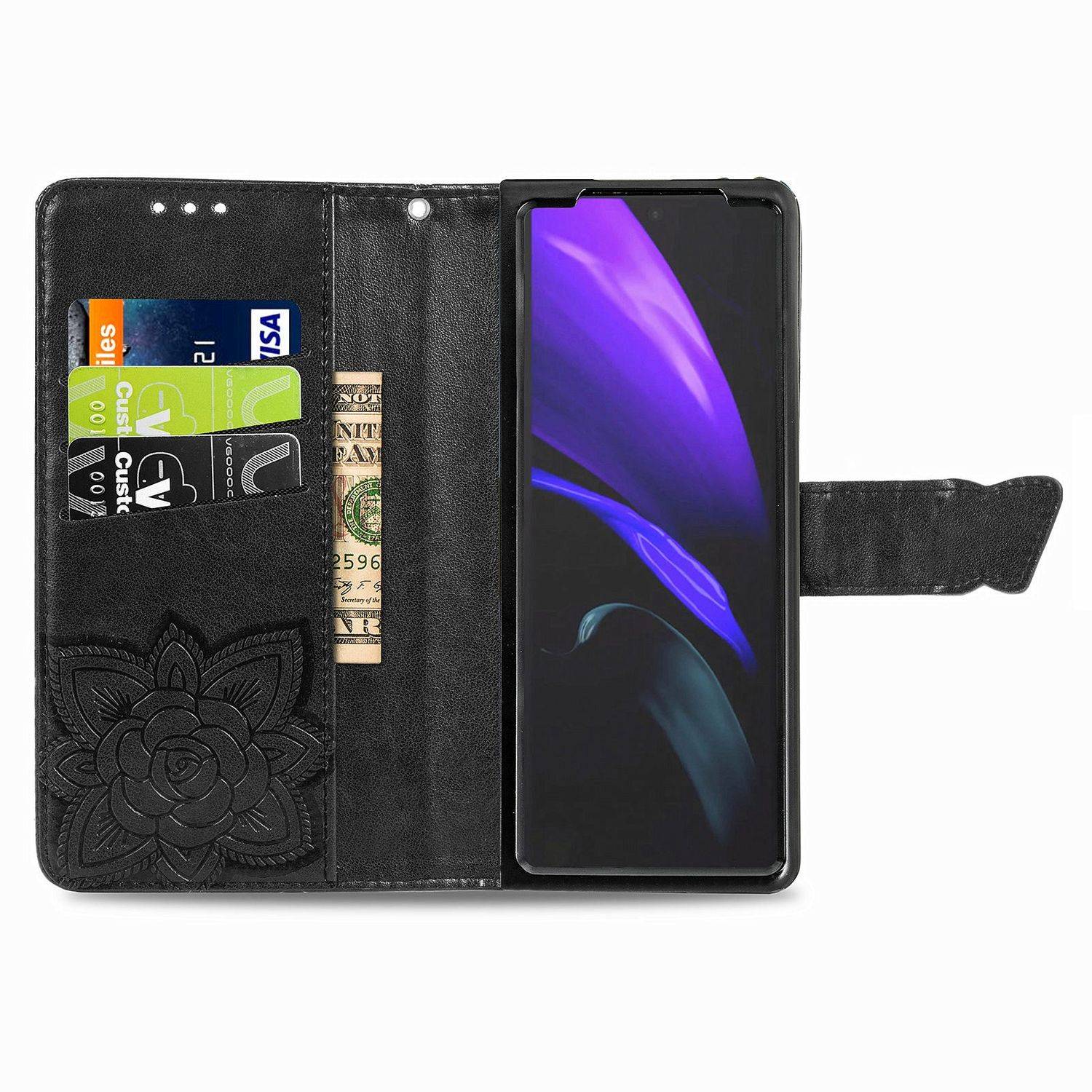 Hülle kompatibel mit Samsung Galaxy Z Fold3 5G Kunstleder Handyhülle - Handy Case Schwarz