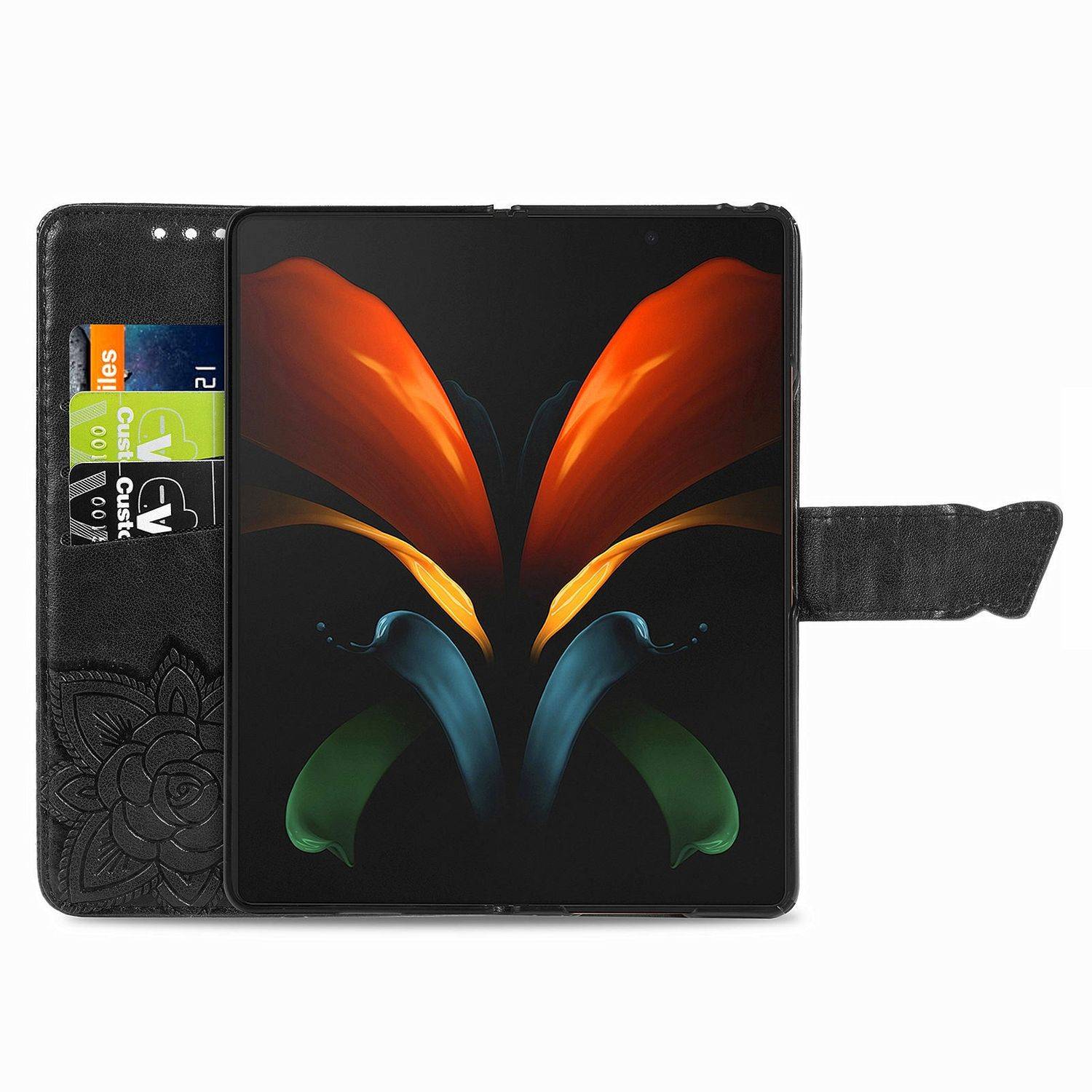 Hülle kompatibel mit Samsung Galaxy Z Fold3 5G Kunstleder Handyhülle - Handy Case Schwarz