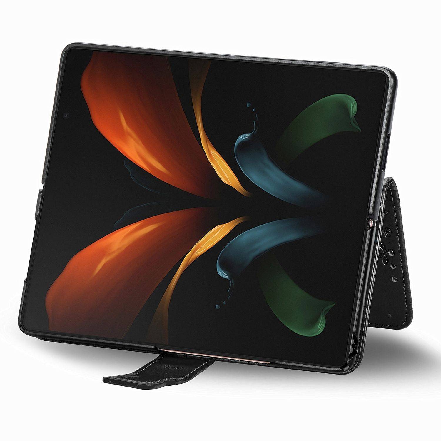 Hülle kompatibel mit Samsung Galaxy Z Fold3 5G Kunstleder Handyhülle - Handy Case Schwarz