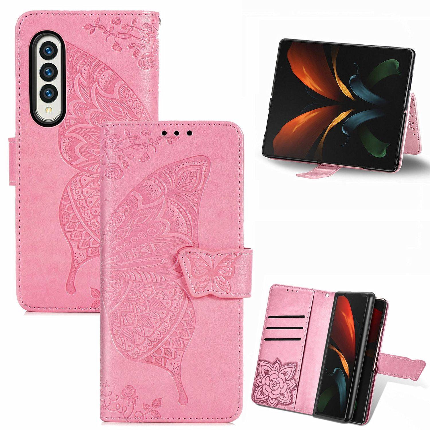 Hülle kompatibel mit Samsung Galaxy Z Fold3 5G Kunstleder Handyhülle - Handy Case Rosa