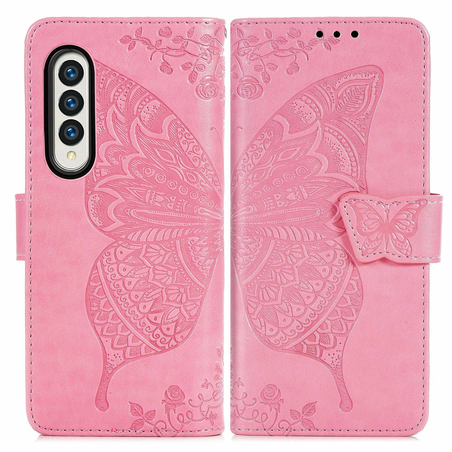 Hülle kompatibel mit Samsung Galaxy Z Fold3 5G Kunstleder Handyhülle - Handy Case Rosa