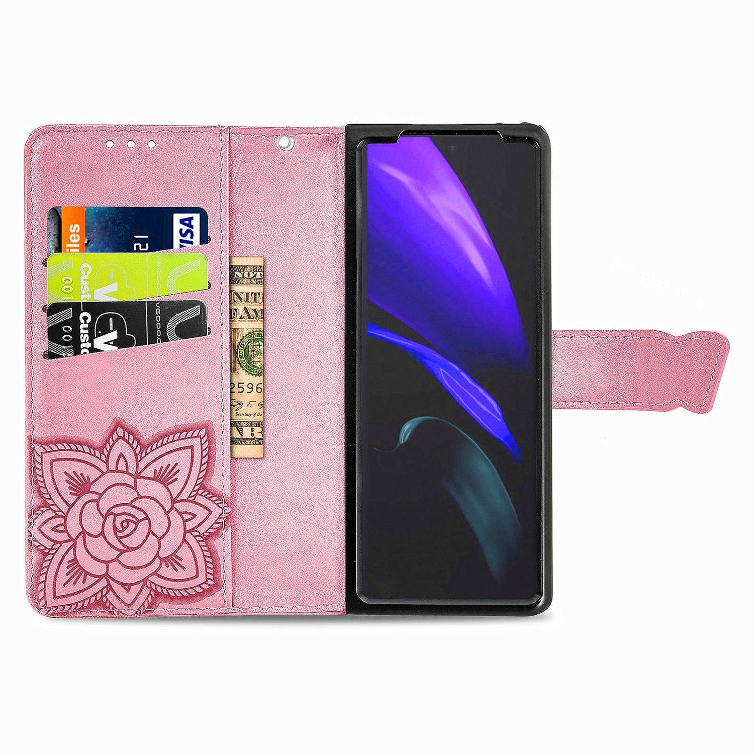 Hülle kompatibel mit Samsung Galaxy Z Fold3 5G Kunstleder Handyhülle - Handy Case Rosa