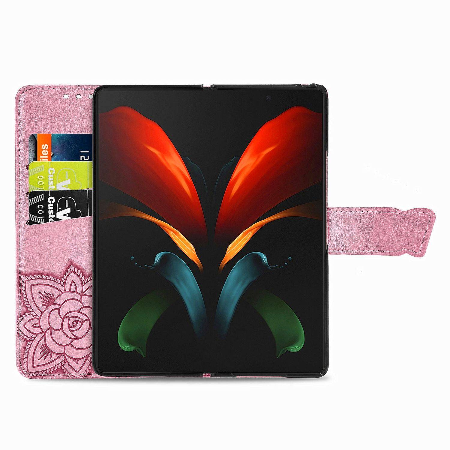 Hülle kompatibel mit Samsung Galaxy Z Fold3 5G Kunstleder Handyhülle - Handy Case Rosa