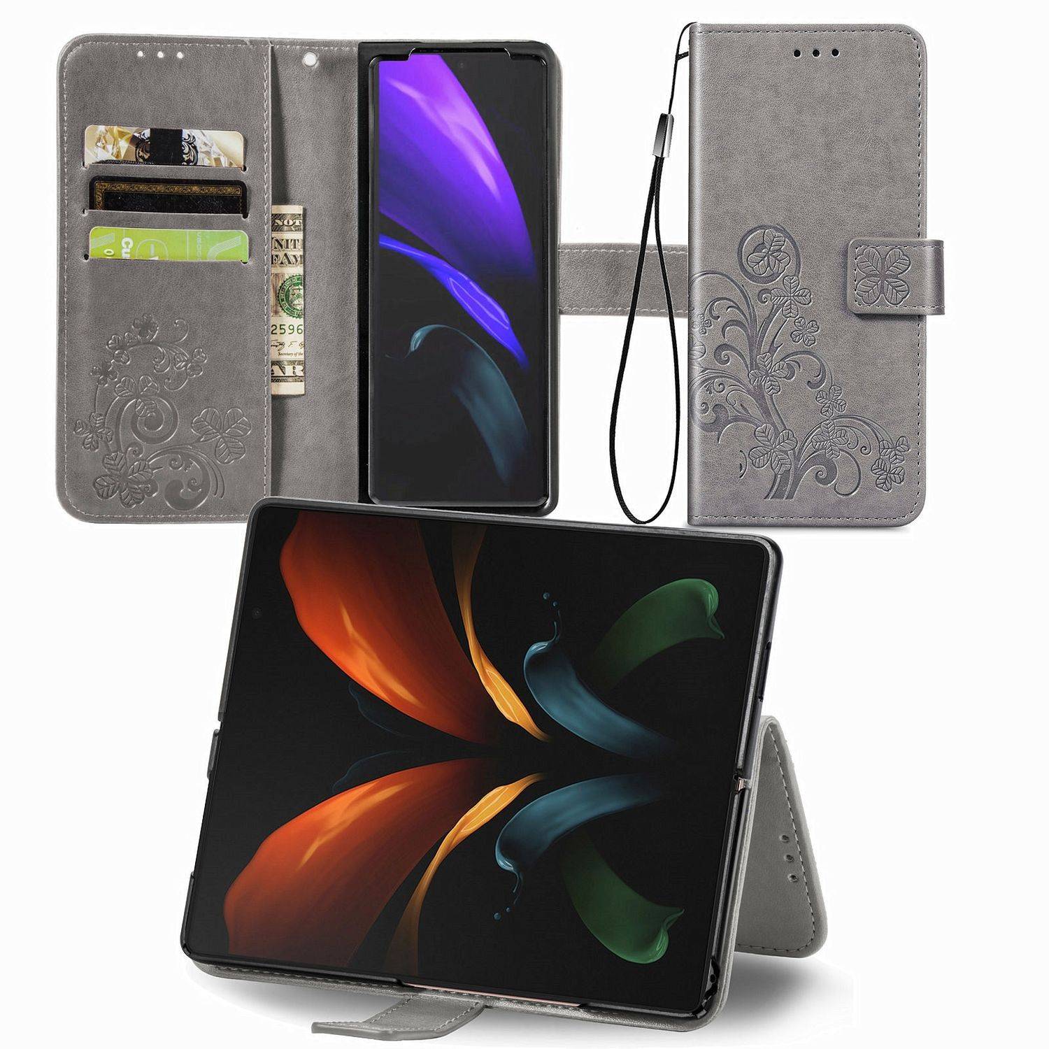 Hülle kompatibel mit Samsung Galaxy Z Fold3 5G Kunstleder Handyhülle - Handy Case Grau