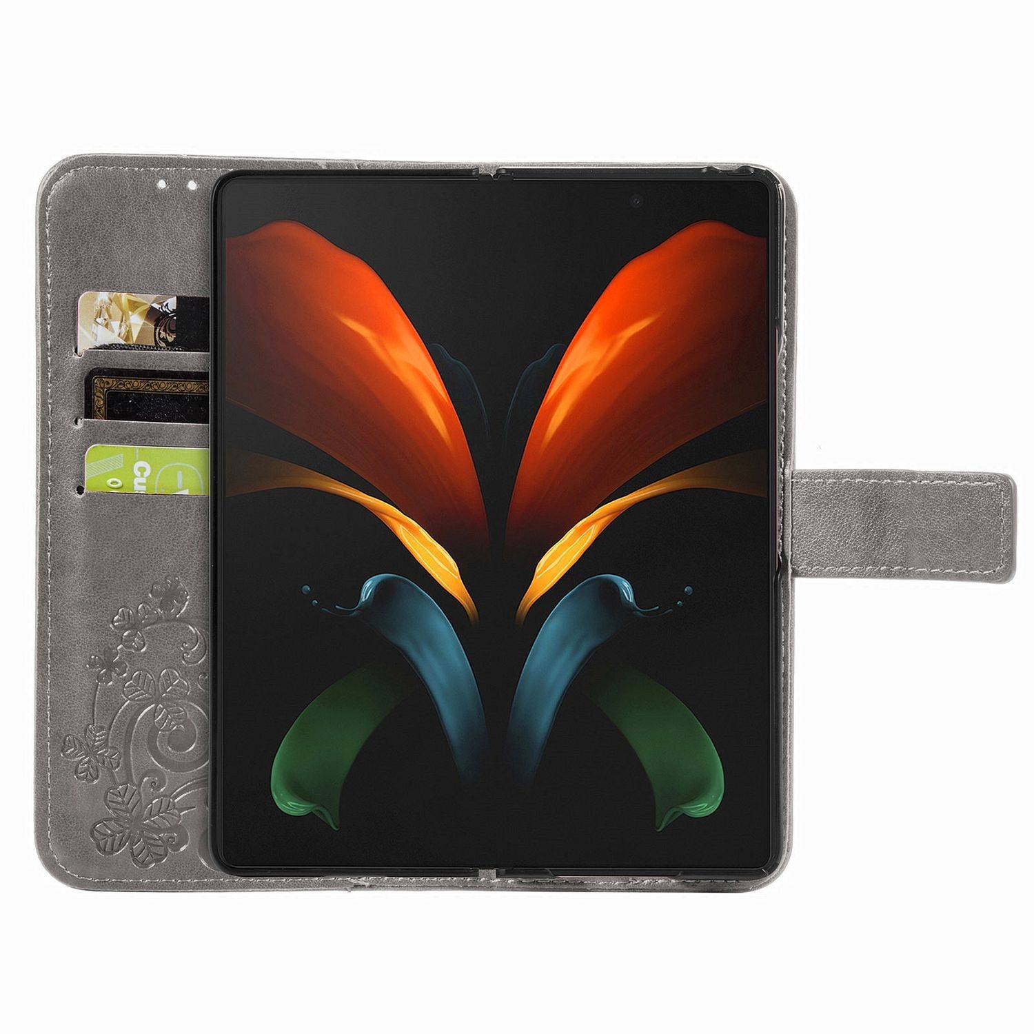 Hülle kompatibel mit Samsung Galaxy Z Fold3 5G Kunstleder Handyhülle - Handy Case Grau