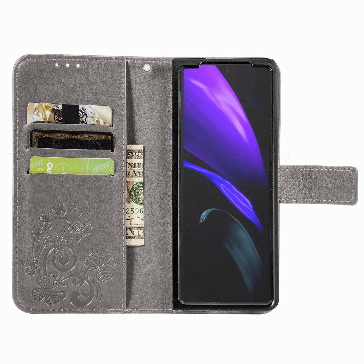 Hülle kompatibel mit Samsung Galaxy Z Fold3 5G Kunstleder Handyhülle - Handy Case Grau