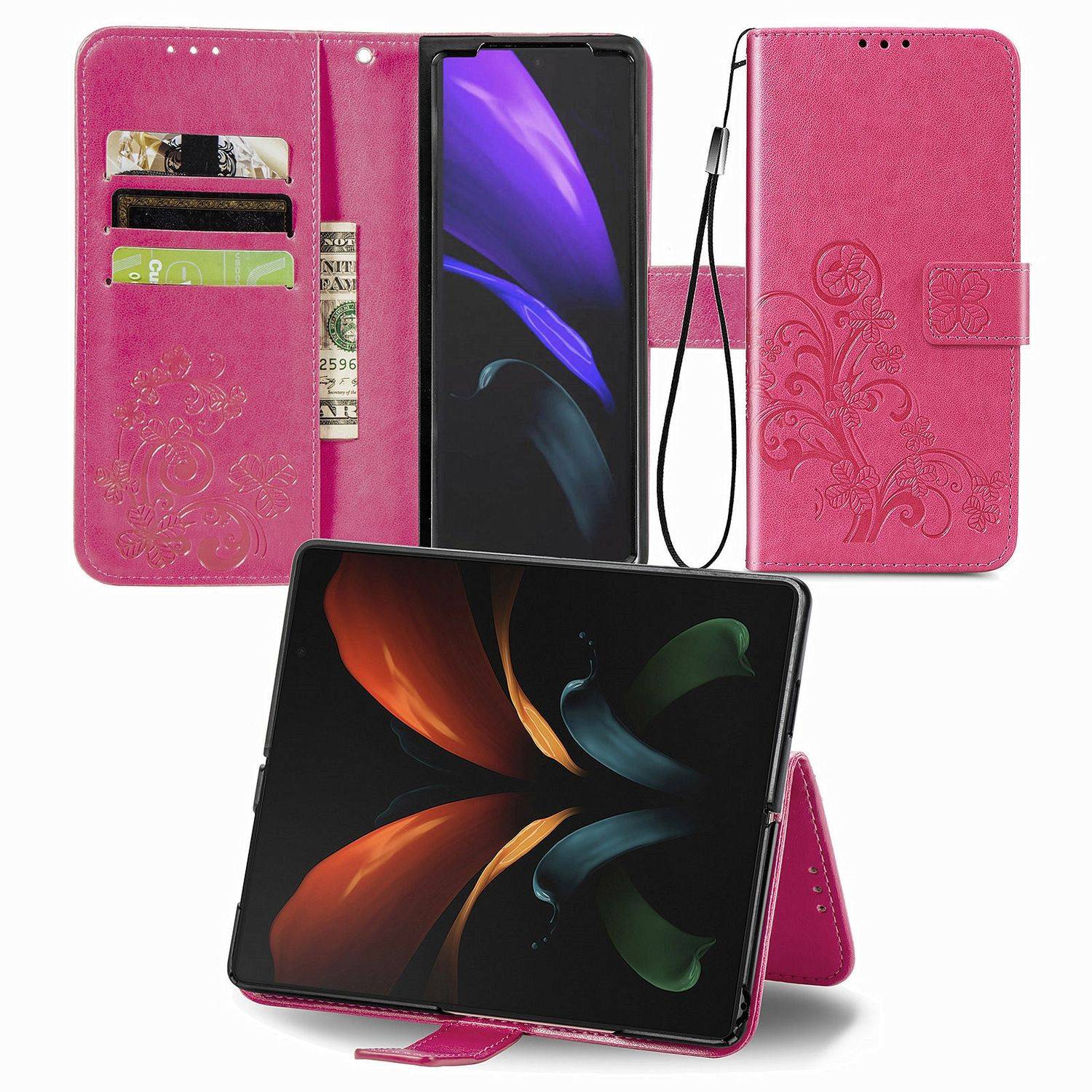 Hülle kompatibel mit Samsung Galaxy Z Fold3 5G Kunstleder Handyhülle - Handy Case Rosa