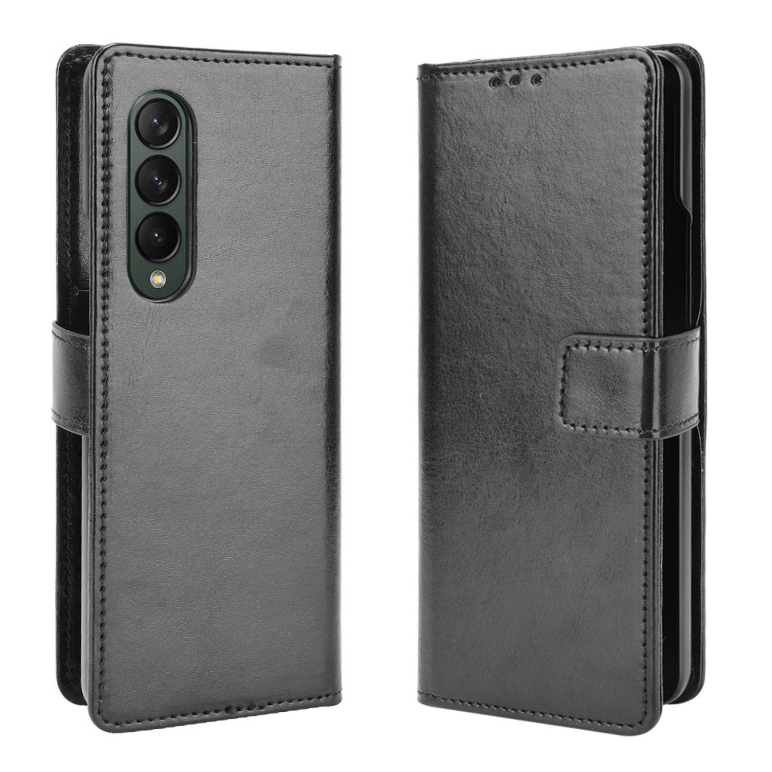 Hülle kompatibel mit Samsung Galaxy Z Fold3 5G Kunstleder Handyhülle - Handy Case Schwarz