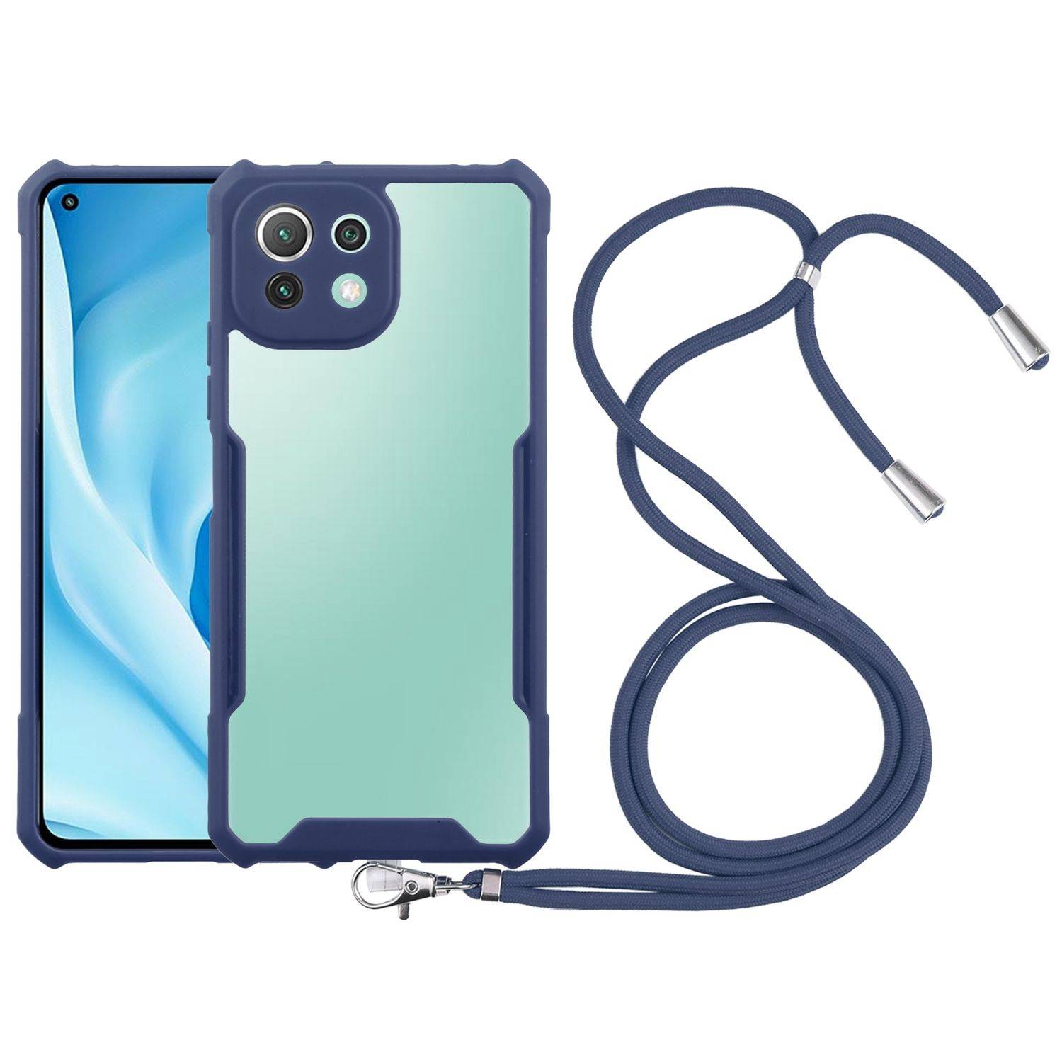 Hülle kompatibel mit Xiaomi Mi 11 Lite Kunststoff Handykette Cover - Case Handyhülle Dunkel Blau
