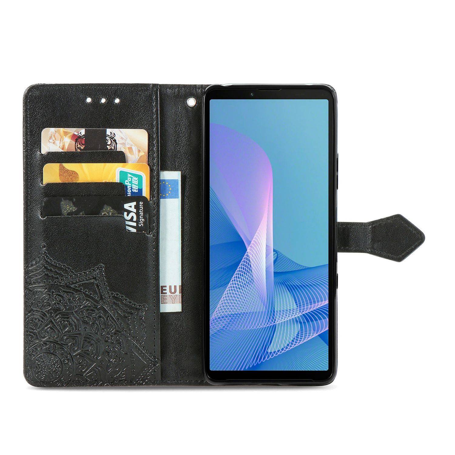 Hülle kompatibel mit Sony Xperia 1 III Kunstleder Handyhülle - Handy Case Schwarz