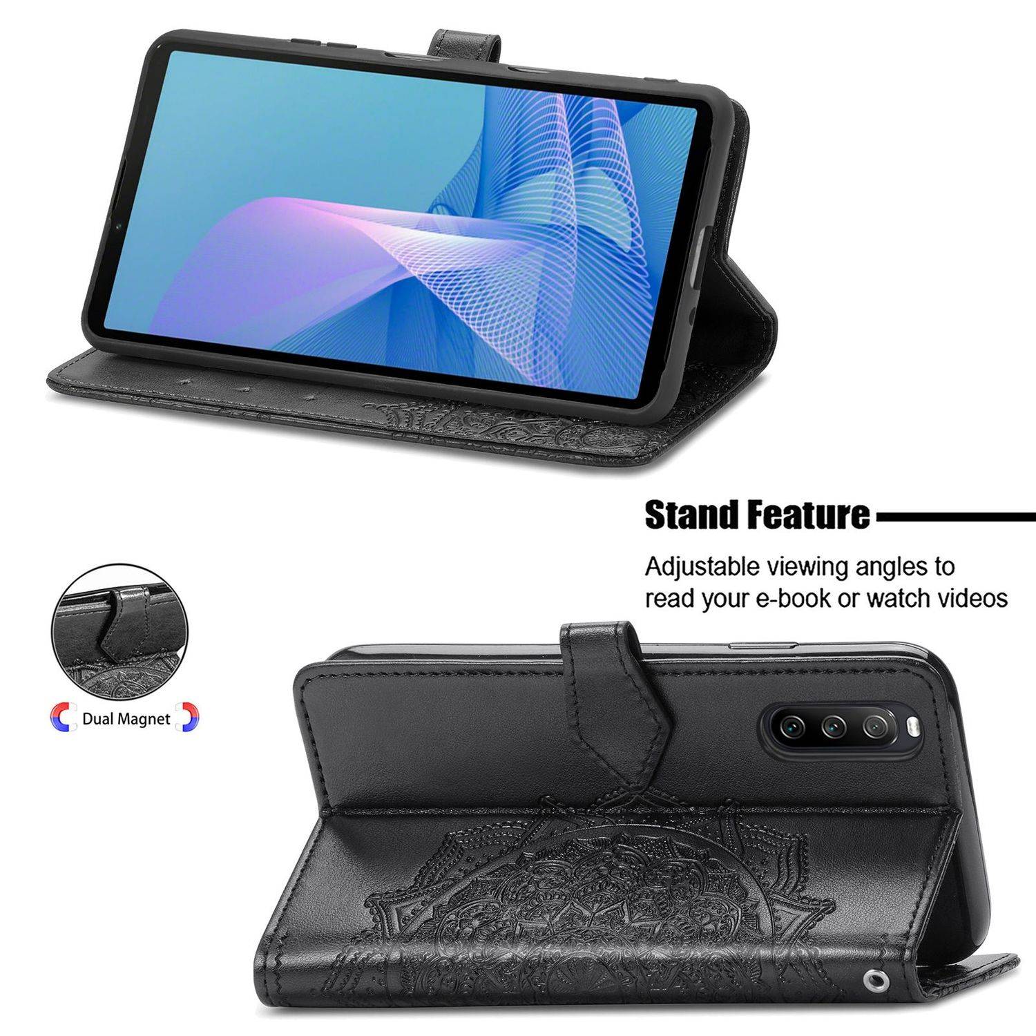 Hülle kompatibel mit Sony Xperia 1 III Kunstleder Handyhülle - Handy Case Schwarz