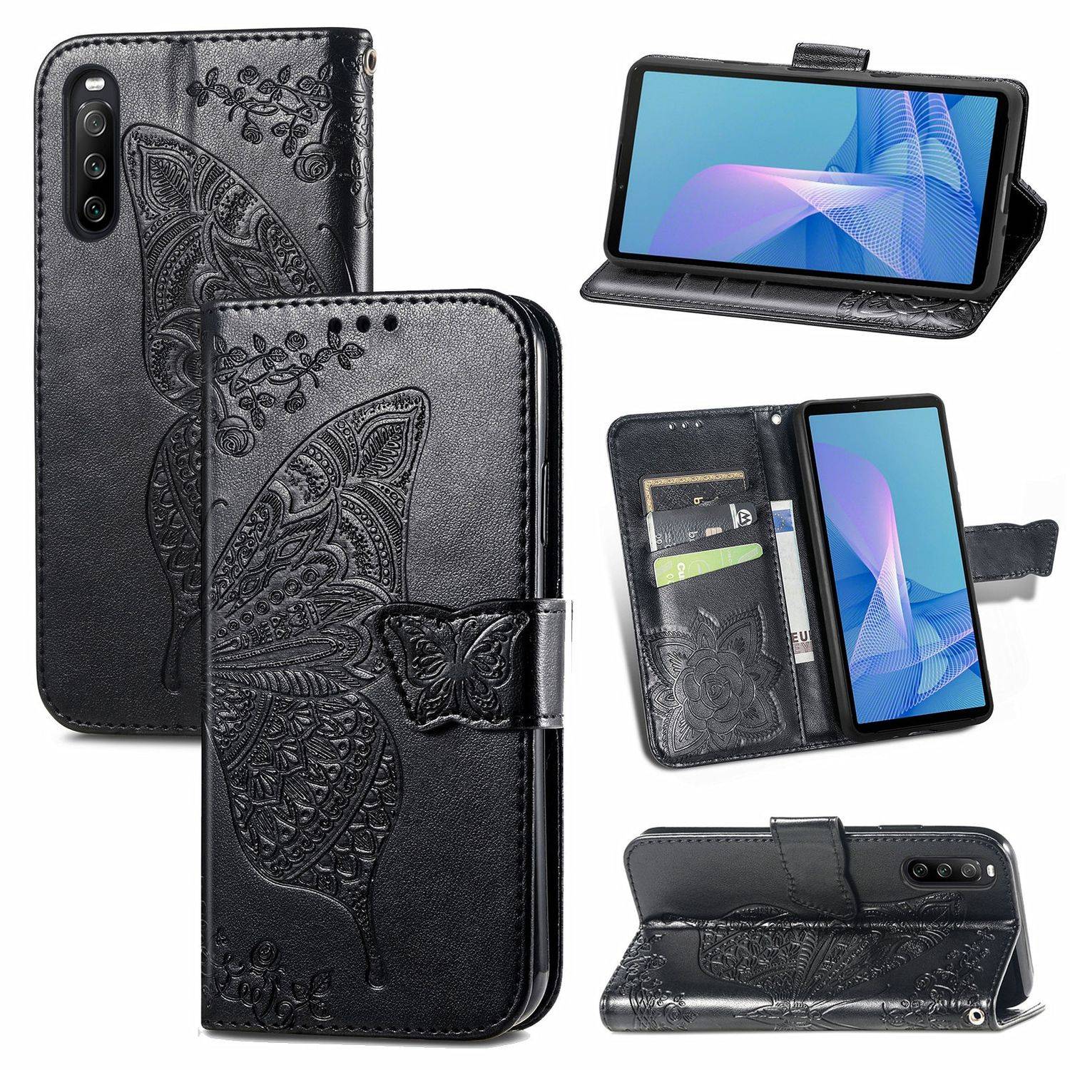 Hülle kompatibel mit Sony Xperia 10 III Kunstleder Handyhülle - Handy Case Schwarz