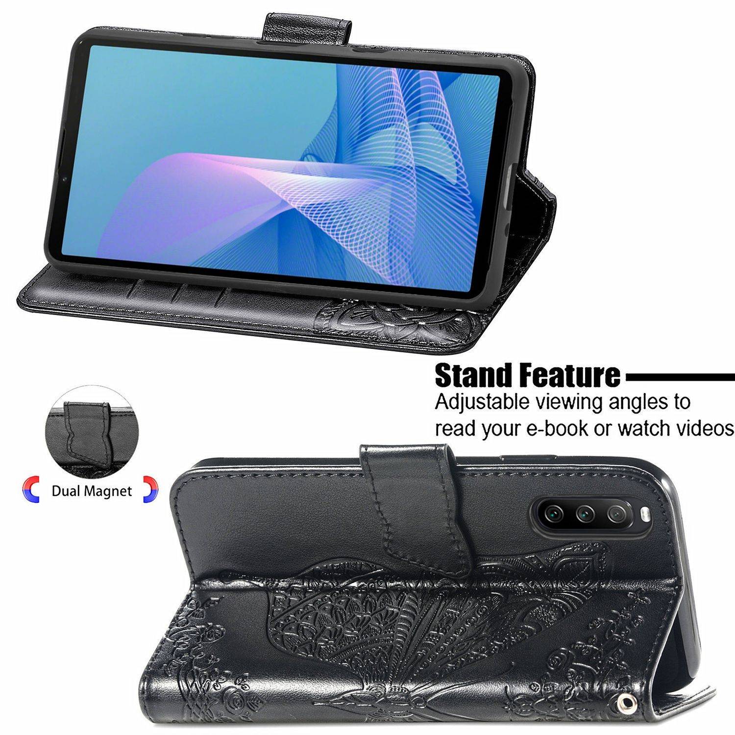 Hülle kompatibel mit Sony Xperia 10 III Kunstleder Handyhülle - Handy Case Schwarz