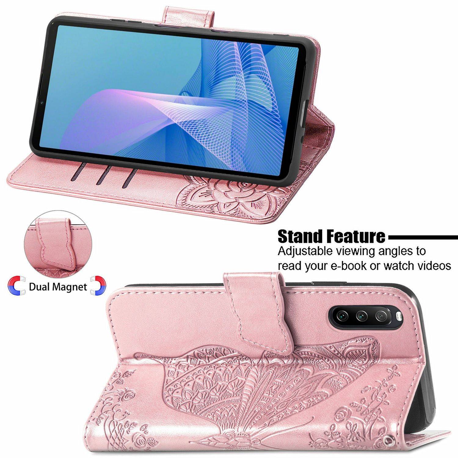 Hülle kompatibel mit Sony Xperia 10 III Kunstleder Handyhülle - Handy Case Rose Gold
