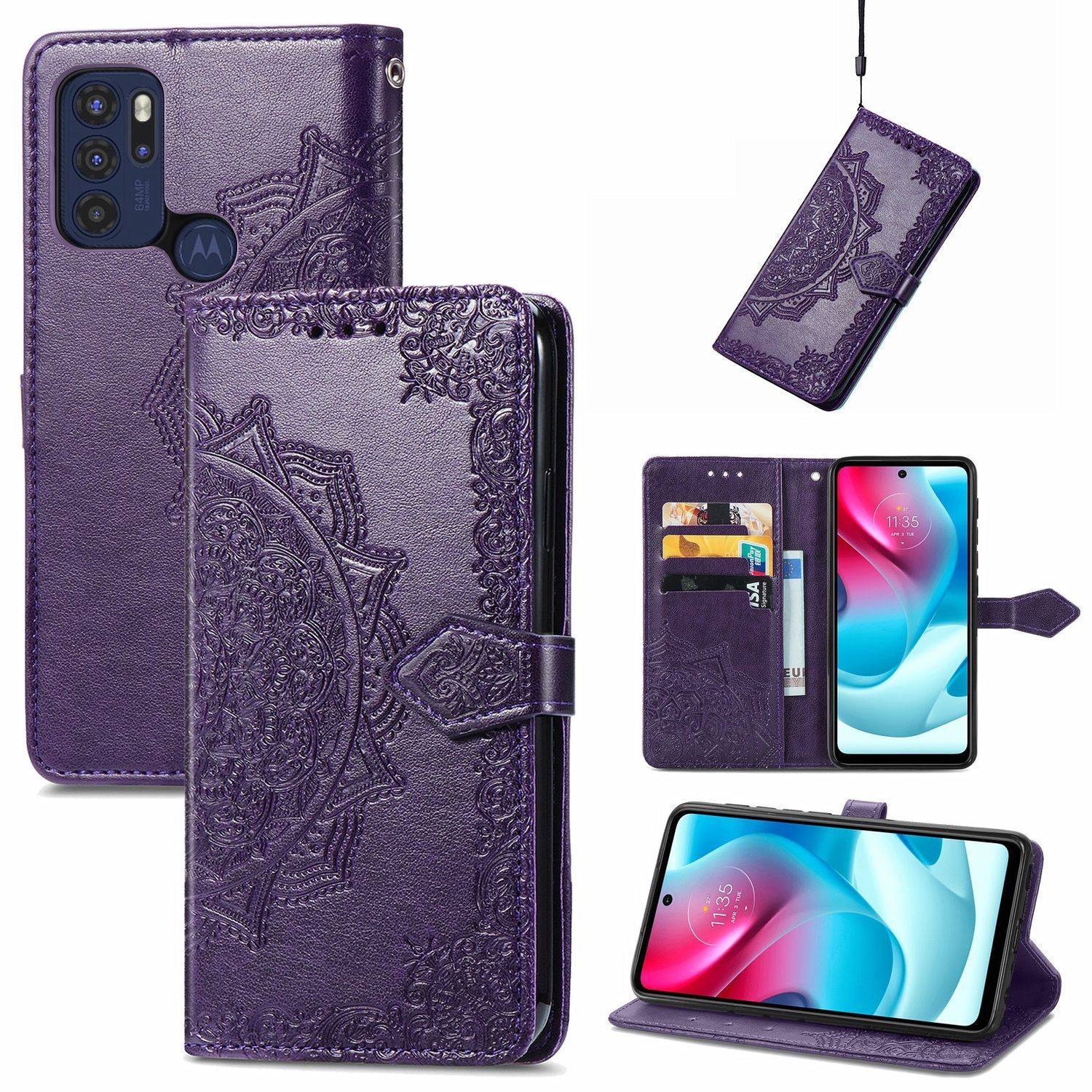 Hülle kompatibel mit Motorola Moto G60S Kunstleder Handyhülle - Handy Case Violett