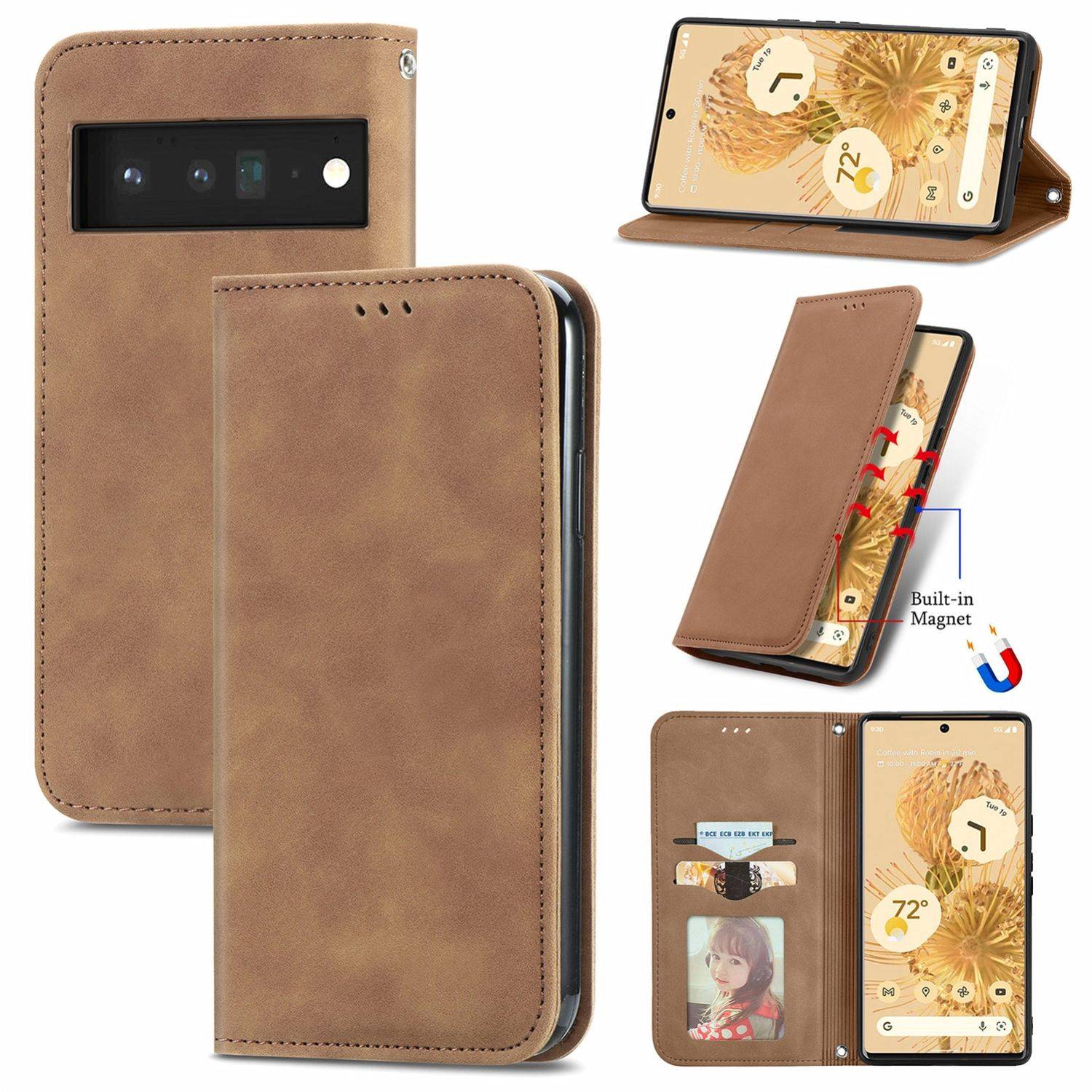 Hülle kompatibel mit Google Pixel 6 Kunstleder Handyhülle - Handy Case Braun
