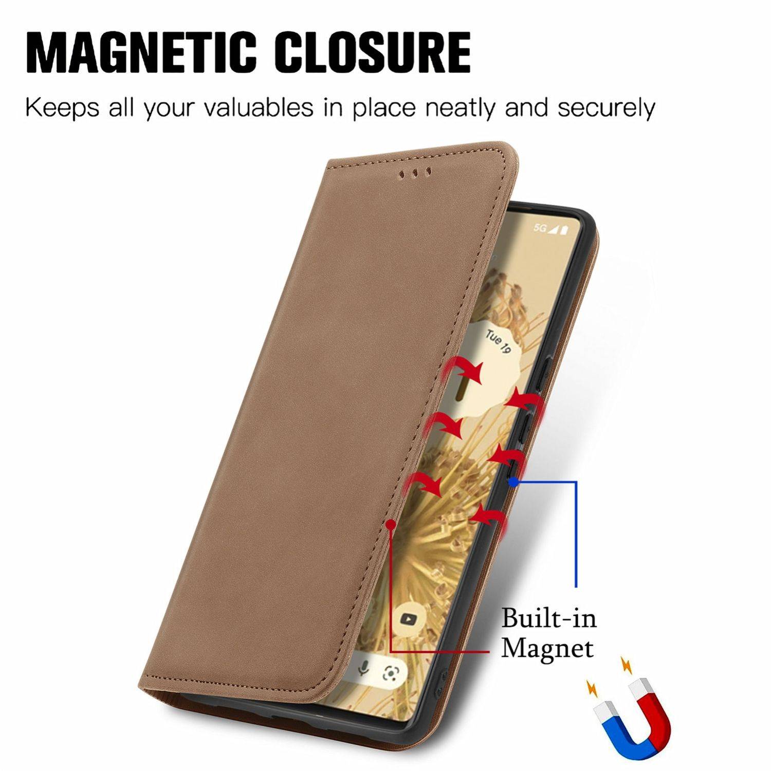 Hülle kompatibel mit Google Pixel 6 Kunstleder Handyhülle - Handy Case Braun