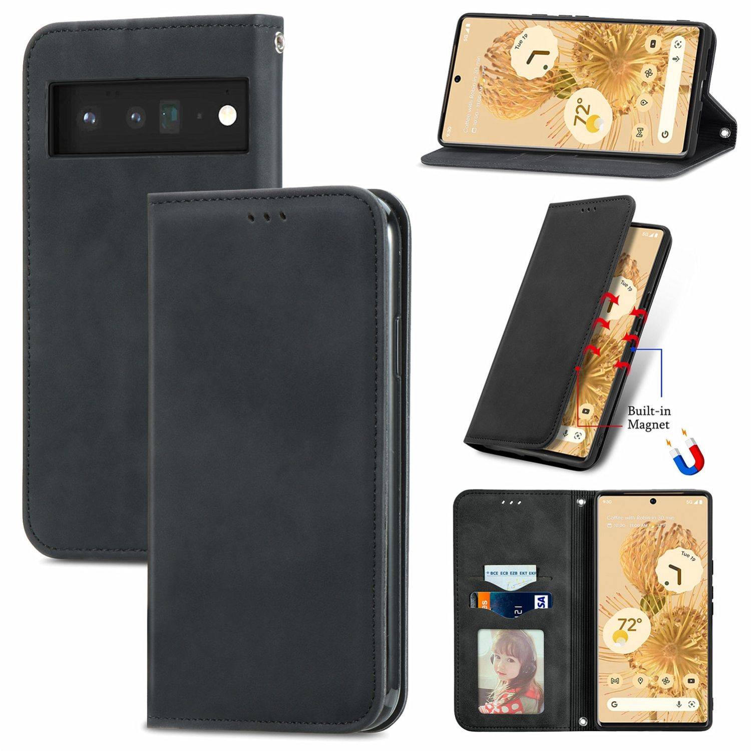 Hülle kompatibel mit Google Pixel 6 Pro Kunstleder Handyhülle - Handy Case Schwarz