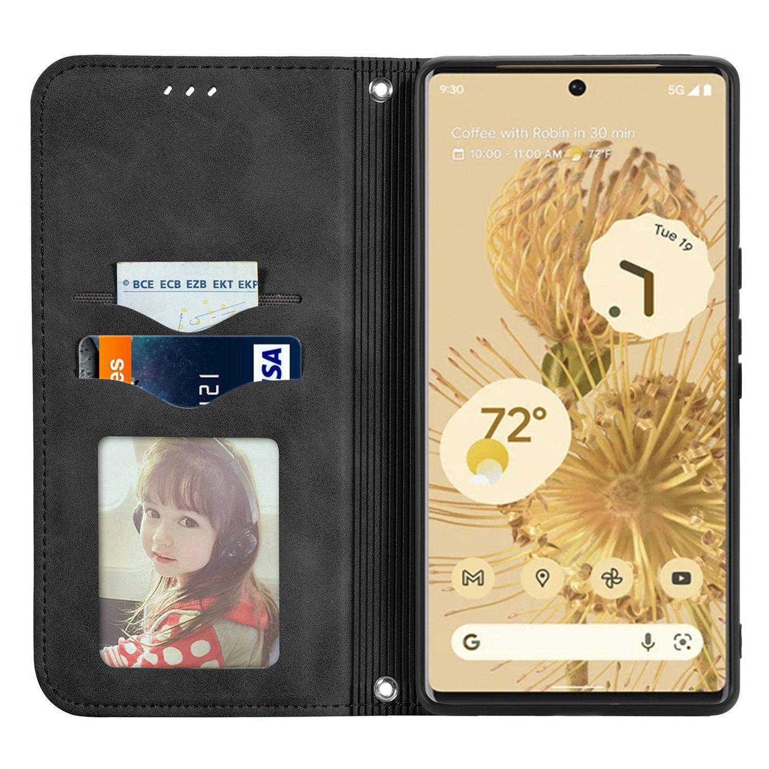 Hülle kompatibel mit Google Pixel 6 Pro Kunstleder Handyhülle - Handy Case Schwarz