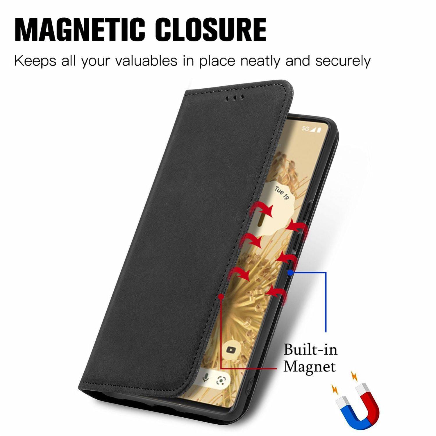 Hülle kompatibel mit Google Pixel 6 Pro Kunstleder Handyhülle - Handy Case Schwarz