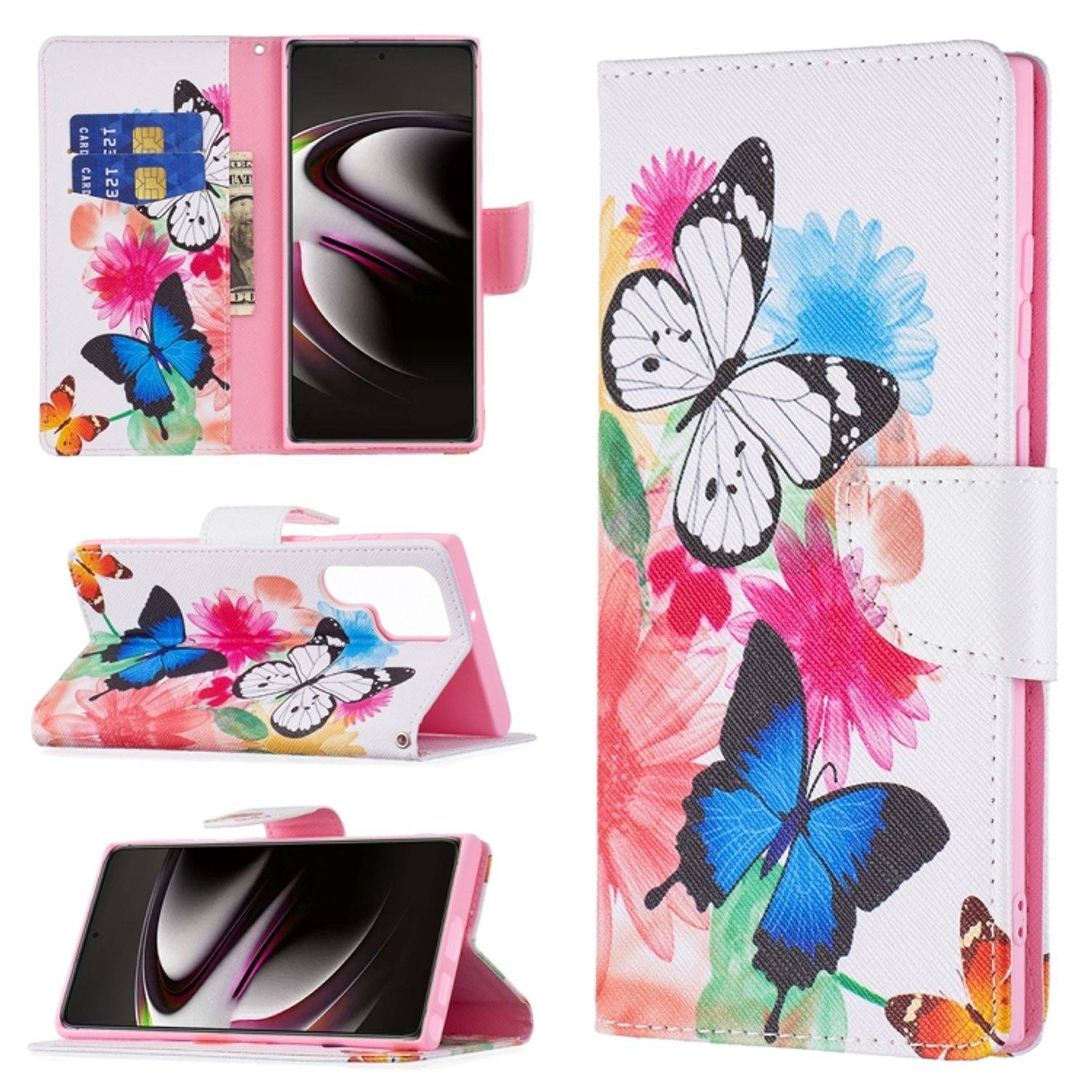Hülle kompatibel mit Samsung Galaxy S22 Ultra 5G Kunstleder Handyhülle - Handy Case Schmetterlinge