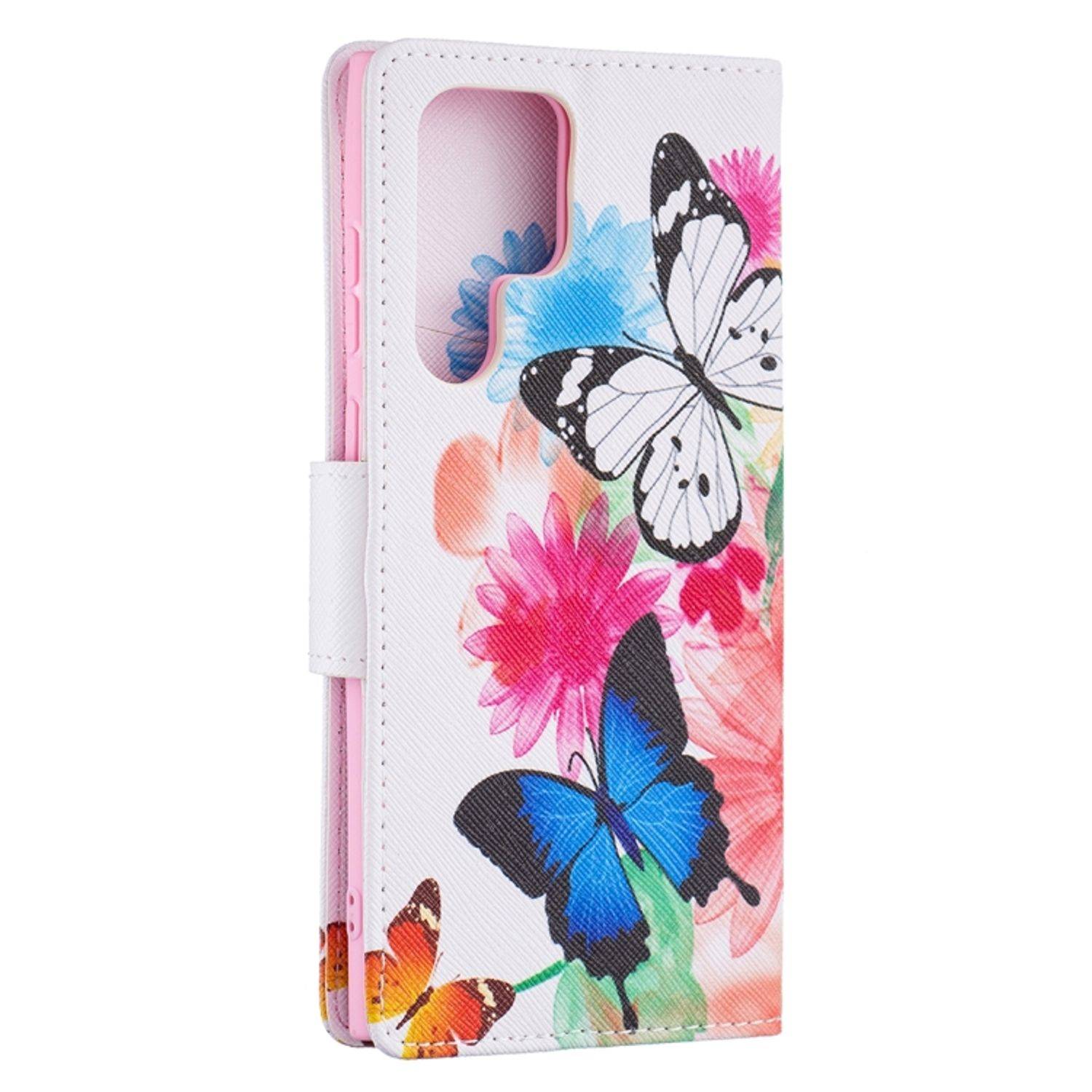 Hülle kompatibel mit Samsung Galaxy S22 Ultra 5G Kunstleder Handyhülle - Handy Case Schmetterlinge