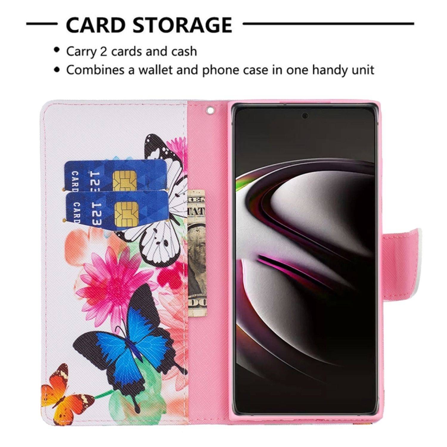 Hülle kompatibel mit Samsung Galaxy S22 Ultra 5G Kunstleder Handyhülle - Handy Case Schmetterlinge