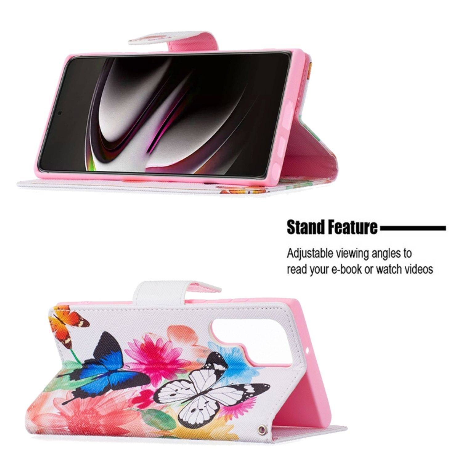 Hülle kompatibel mit Samsung Galaxy S22 Ultra 5G Kunstleder Handyhülle - Handy Case Schmetterlinge