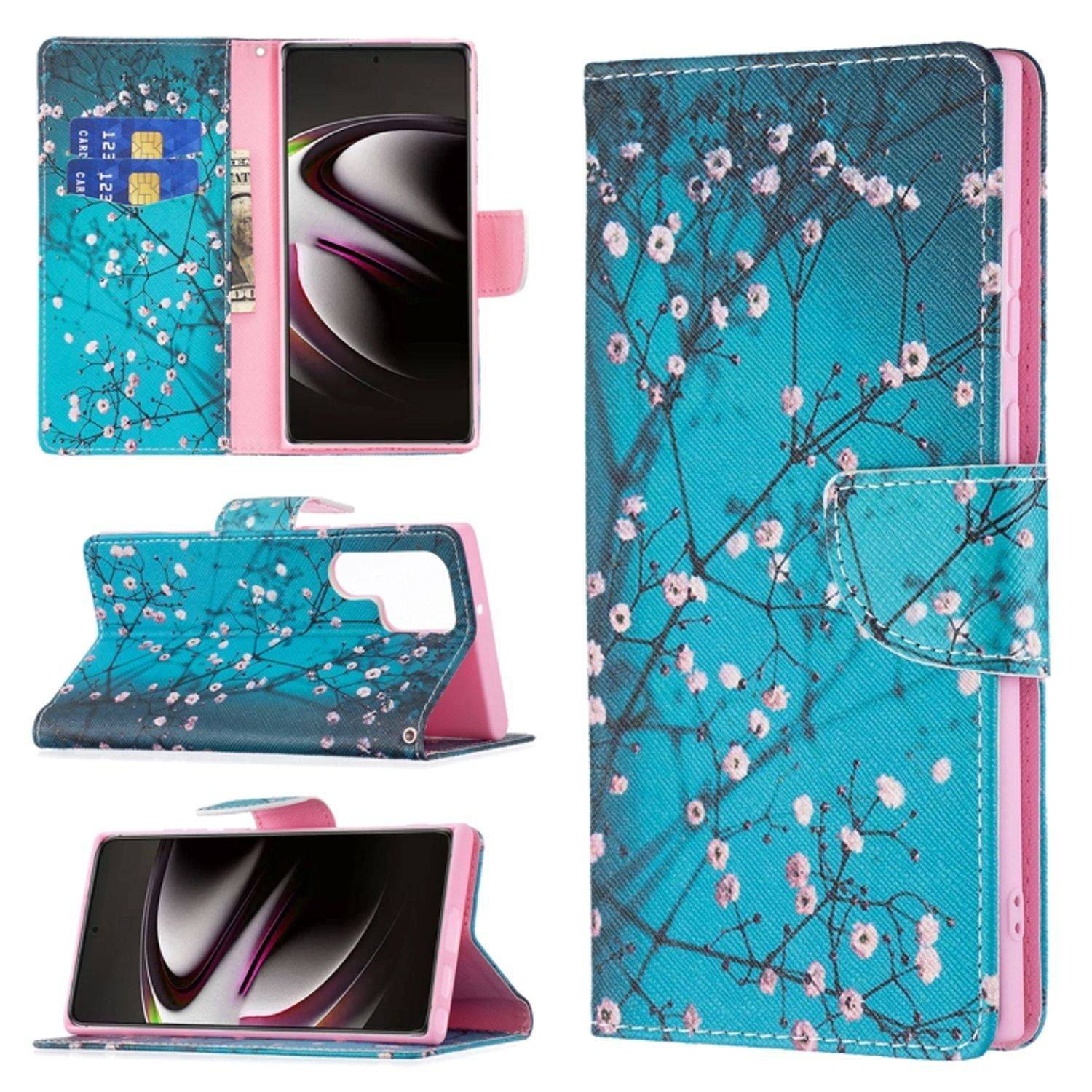 Hülle kompatibel mit Samsung Galaxy S22 Ultra 5G Kunstleder Handyhülle - Handy Case Pflaumenblüte