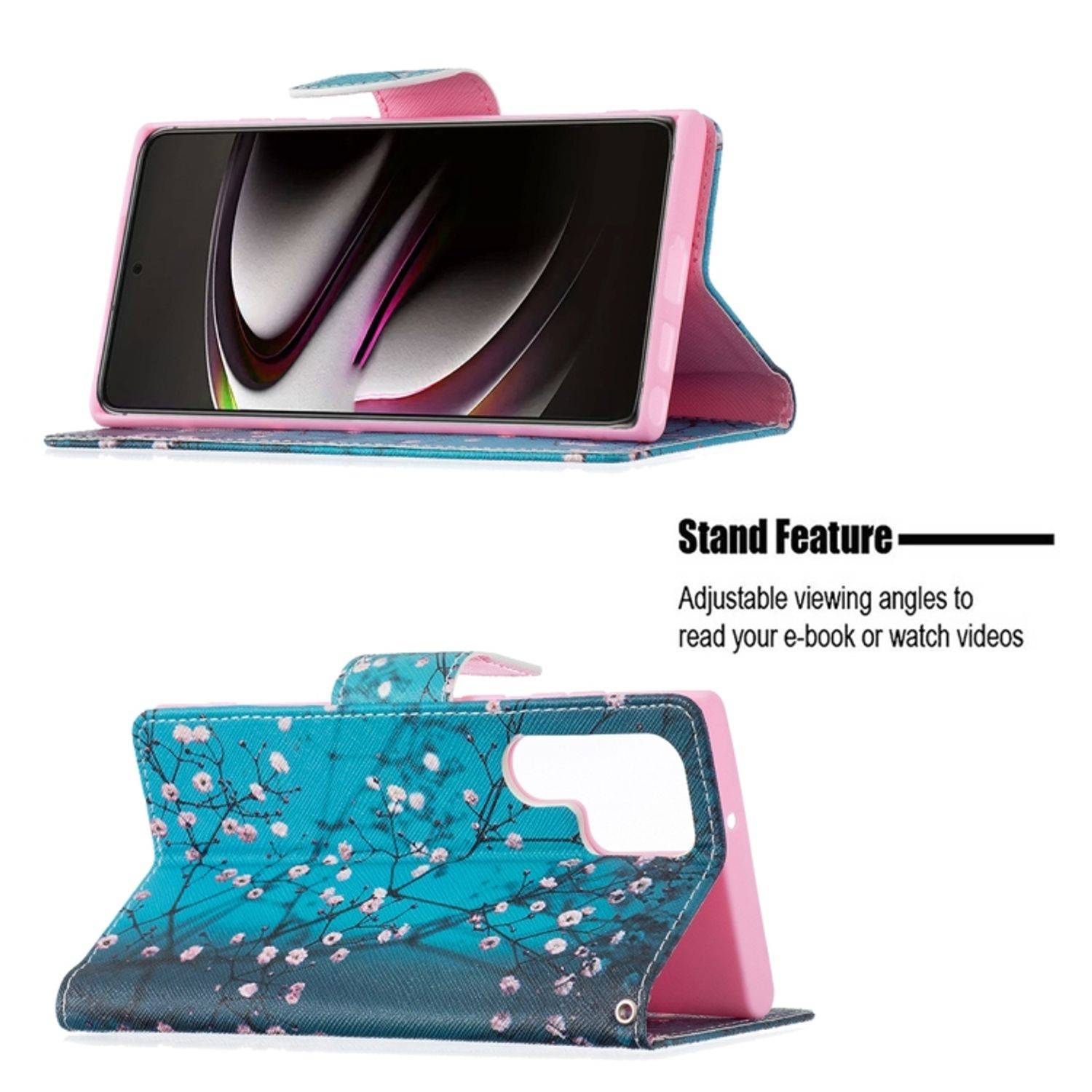 Hülle kompatibel mit Samsung Galaxy S22 Ultra 5G Kunstleder Handyhülle - Handy Case Pflaumenblüte