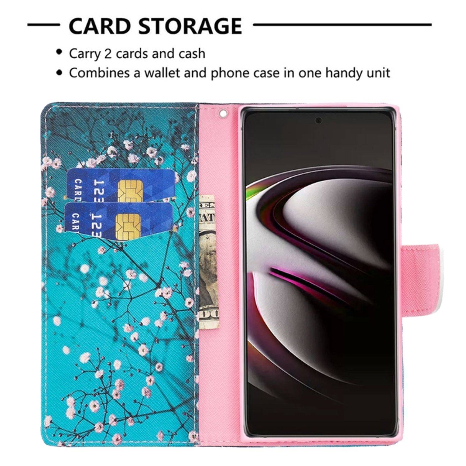 Hülle kompatibel mit Samsung Galaxy S22 Ultra 5G Kunstleder Handyhülle - Handy Case Pflaumenblüte