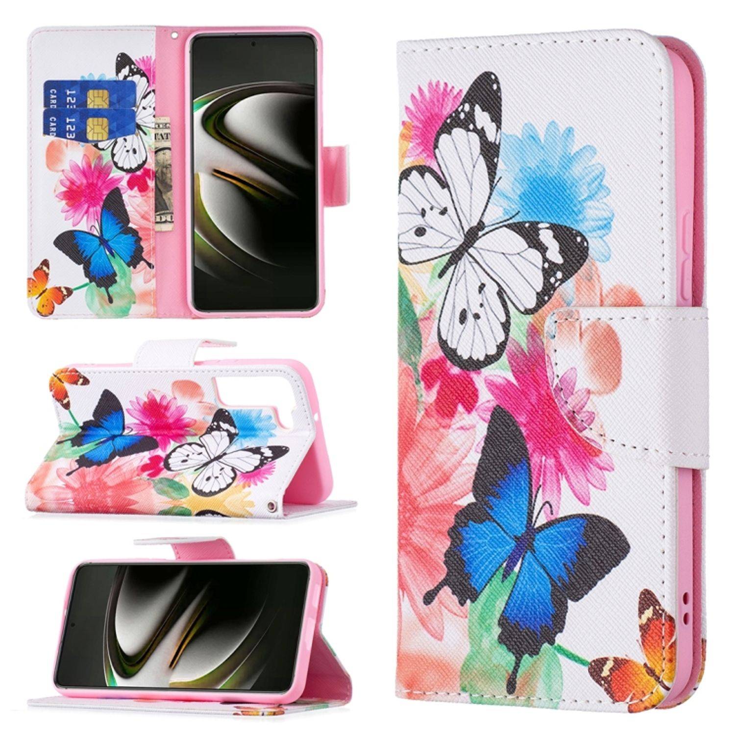 Hülle kompatibel mit Samsung Galaxy S22 5G Kunstleder Handyhülle - Handy Case Schmetterlinge
