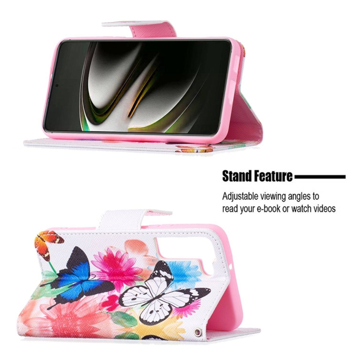 Hülle kompatibel mit Samsung Galaxy S22 5G Kunstleder Handyhülle - Handy Case Schmetterlinge