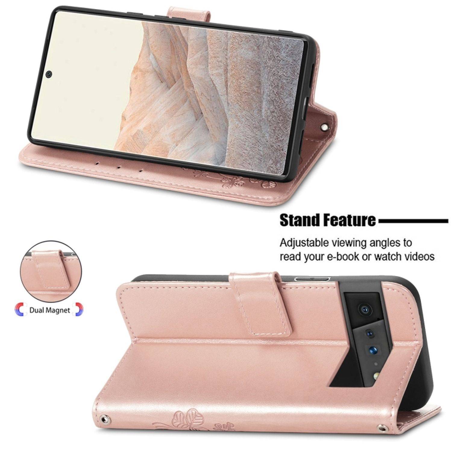 Hülle kompatibel mit Google Pixel 6 Pro Kunstleder Handyhülle - Handy Case Rose Gold