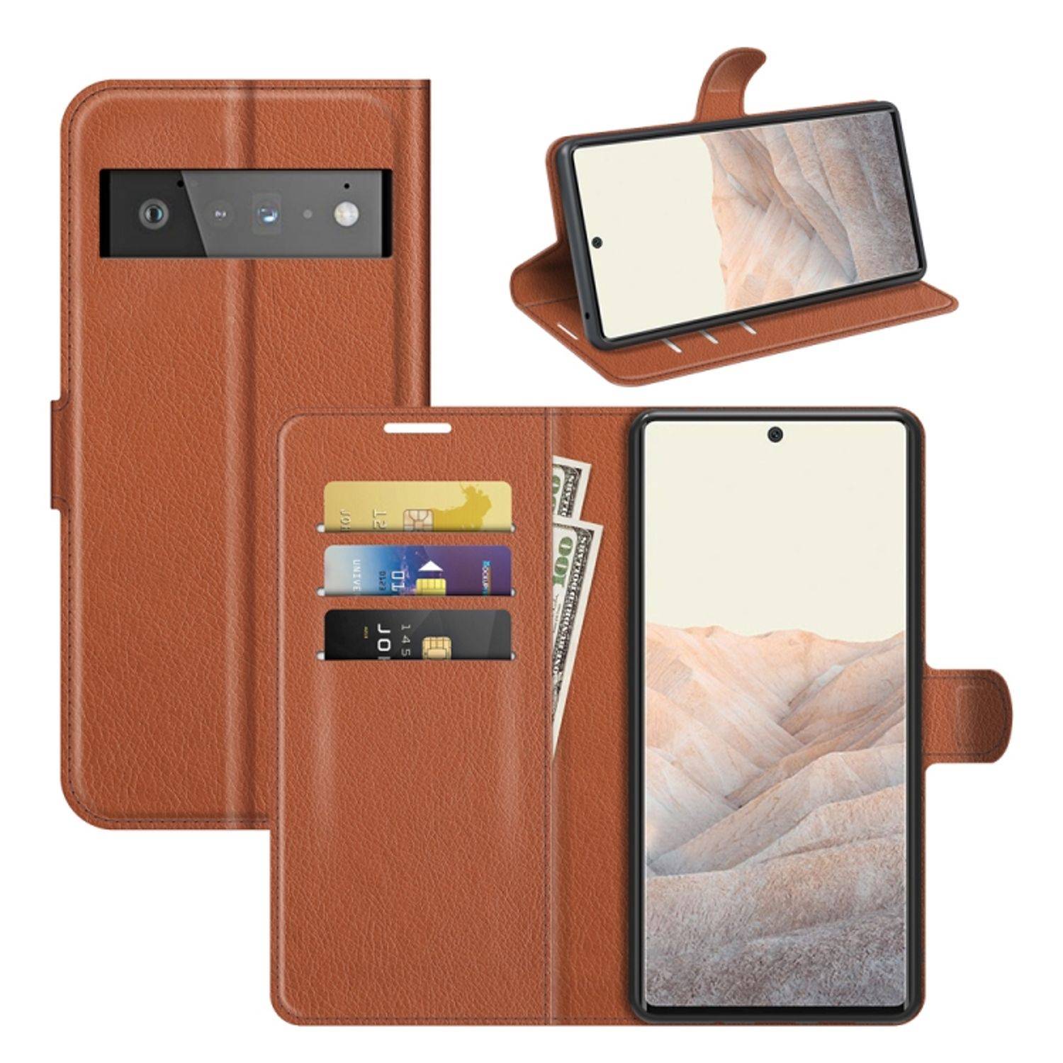 Hülle kompatibel mit Google Pixel 6 Pro Kunstleder Handyhülle - Handy Case Braun