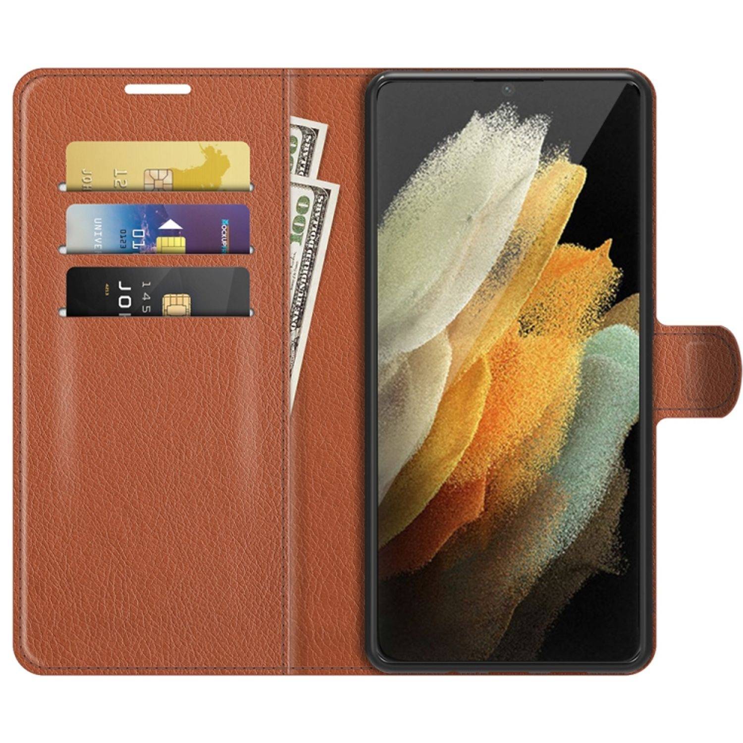 Hülle kompatibel mit Samsung Galaxy S22 Ultra 5G Kunstleder Handyhülle - Handy Case Braun