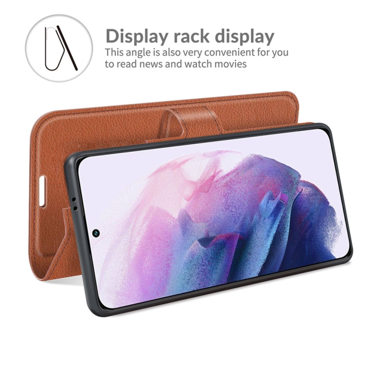 Hülle kompatibel mit Samsung Galaxy S22 Plus 5G Kunstleder Handyhülle - Handy Case Braun