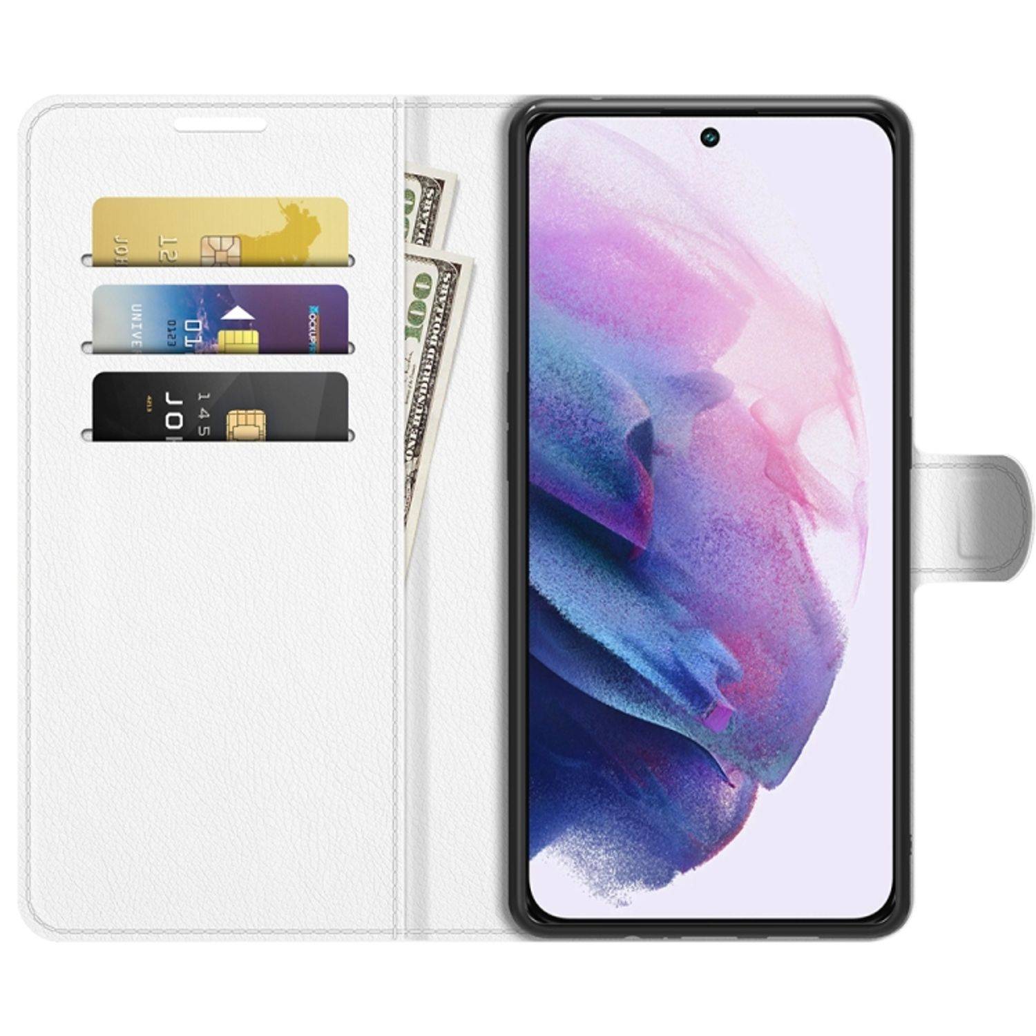 Hülle kompatibel mit Samsung Galaxy S22 5G Kunstleder Handyhülle - Handy Case Weiß
