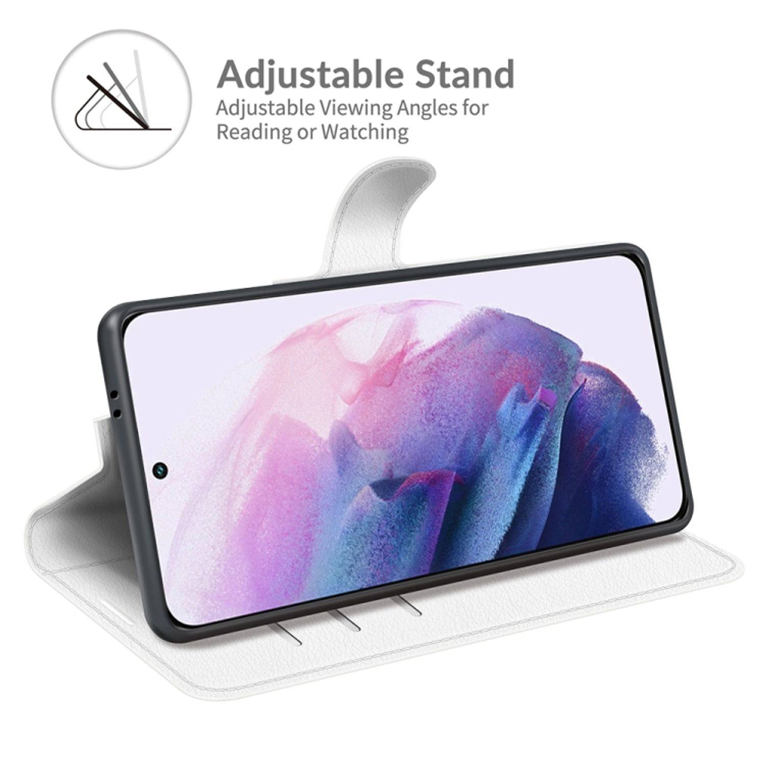 Hülle kompatibel mit Samsung Galaxy S22 5G Kunstleder Handyhülle - Handy Case Weiß