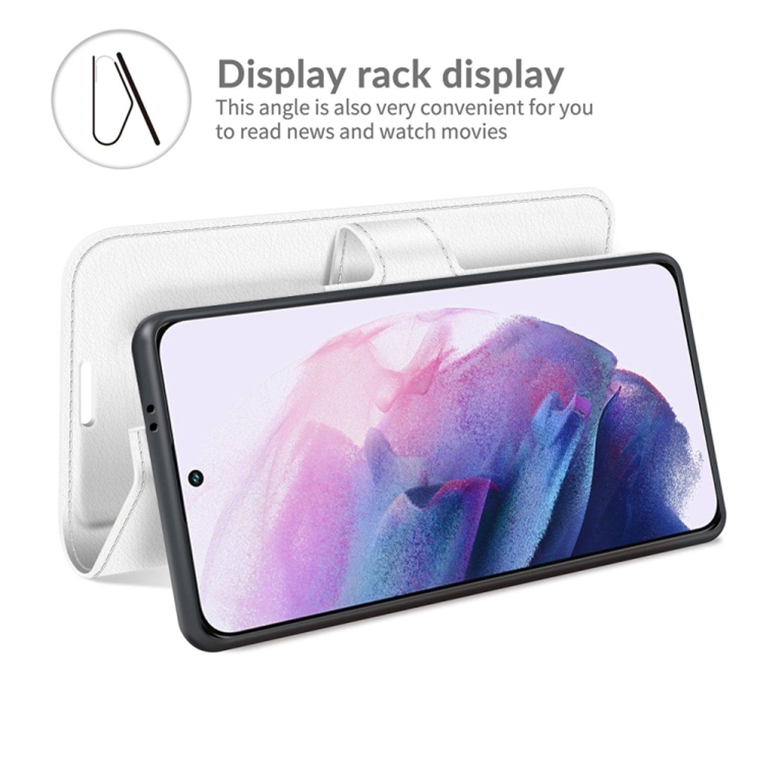 Hülle kompatibel mit Samsung Galaxy S22 5G Kunstleder Handyhülle - Handy Case Weiß